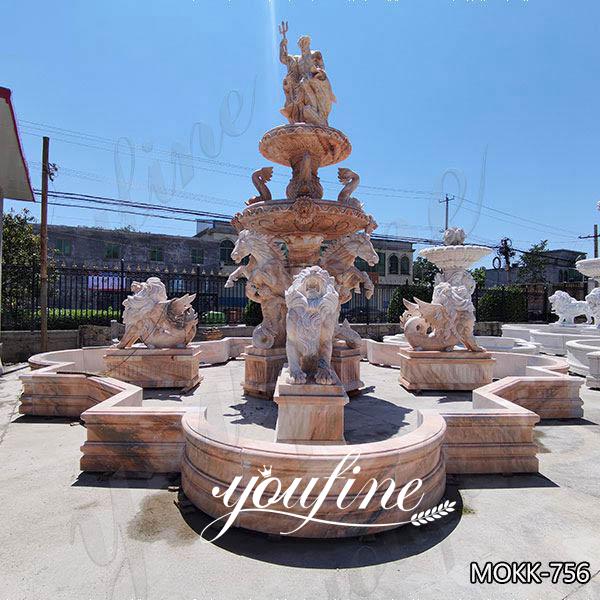 Beige Tiered Marble Water Lion Fountain Poseidon Statue for Sale MOKK-756